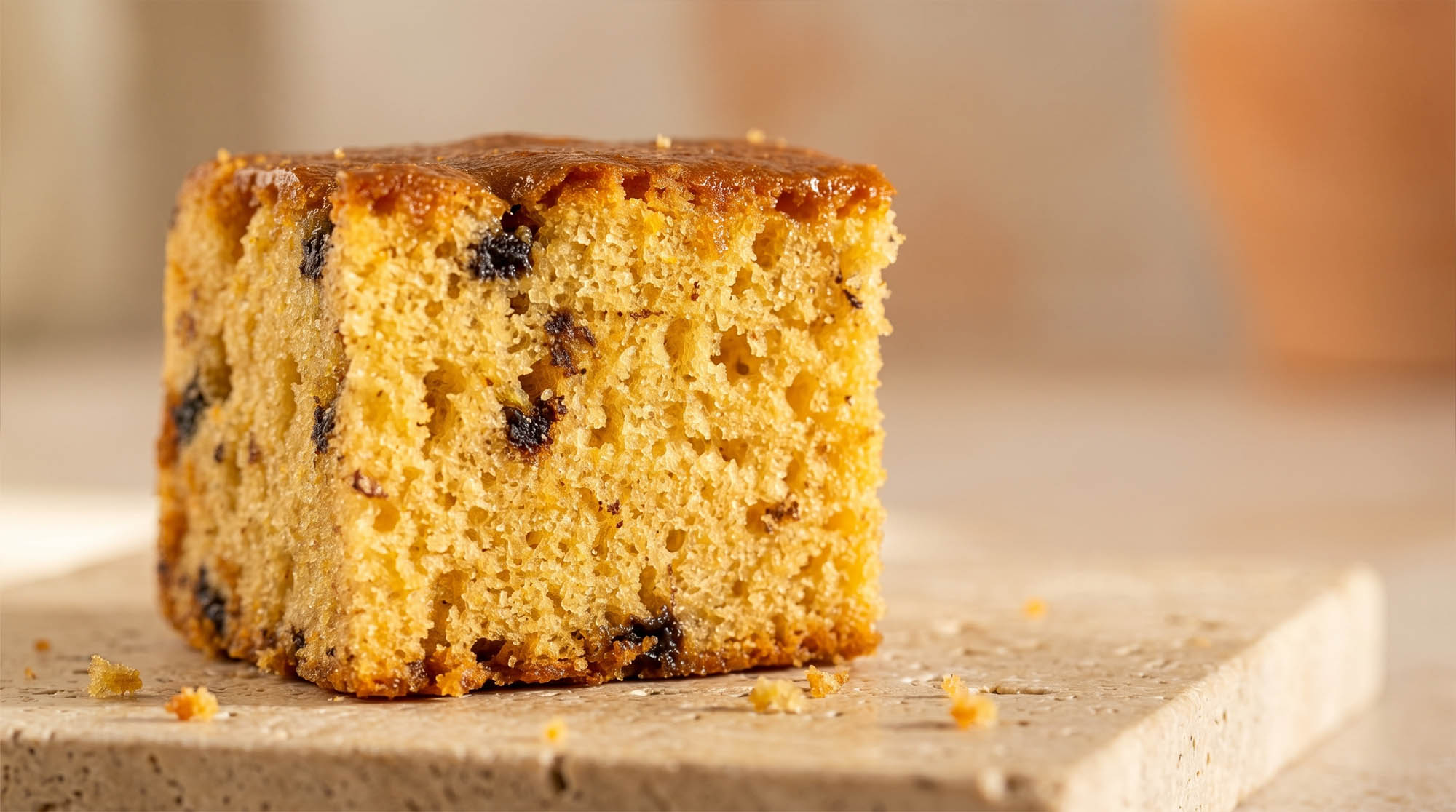 Orange Cake with Chocolate Pieces close up