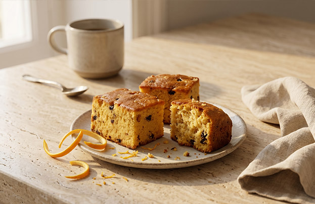 Kourkoulos Orange Cake with Chocolate Pieces on the table