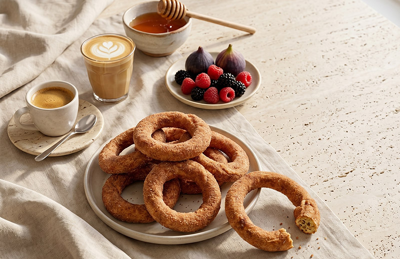 Kourkoulos Cinnamon Bread Rings on the table