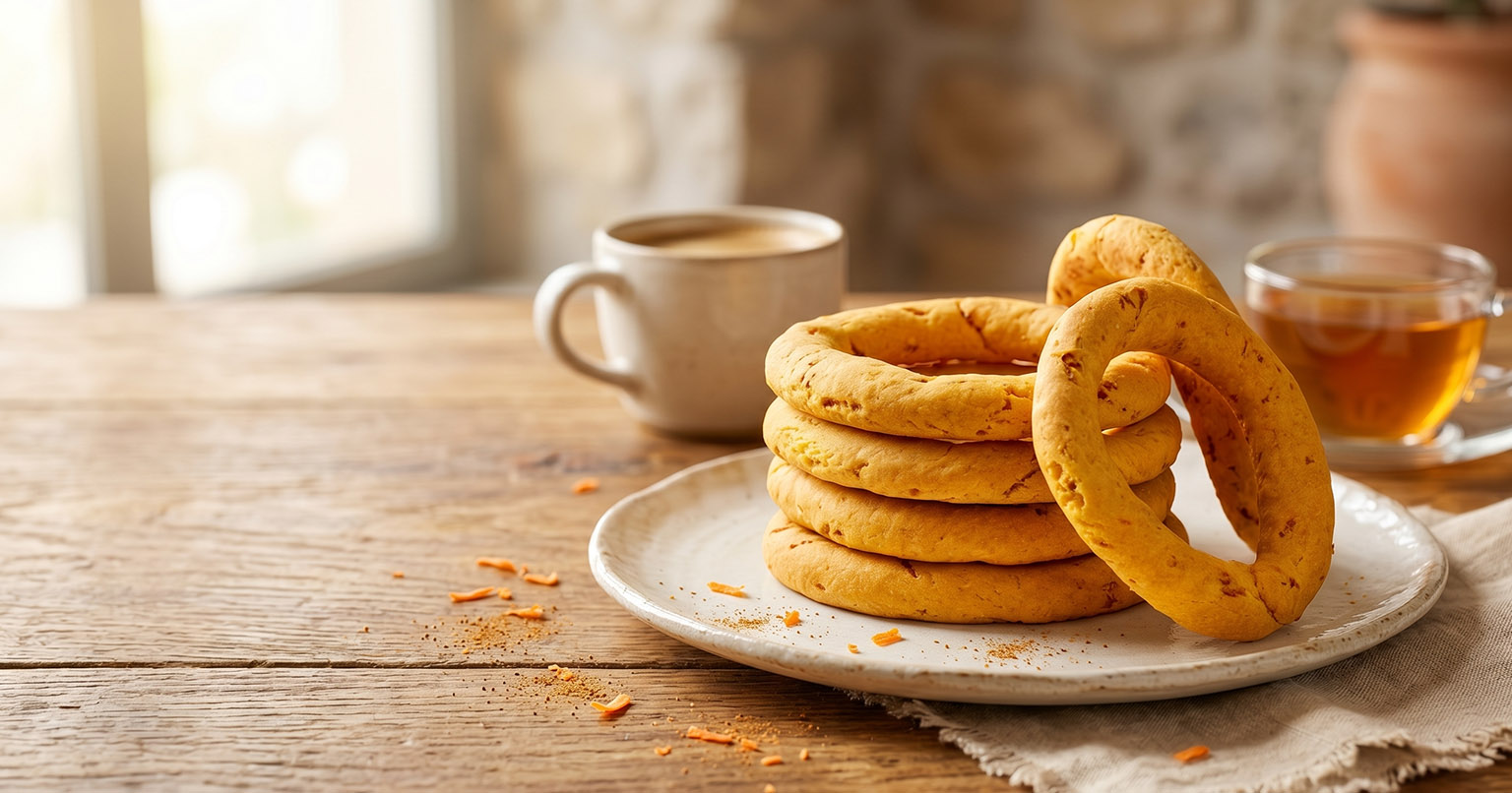 Kourkoulos Carrot Bread Rings on the table