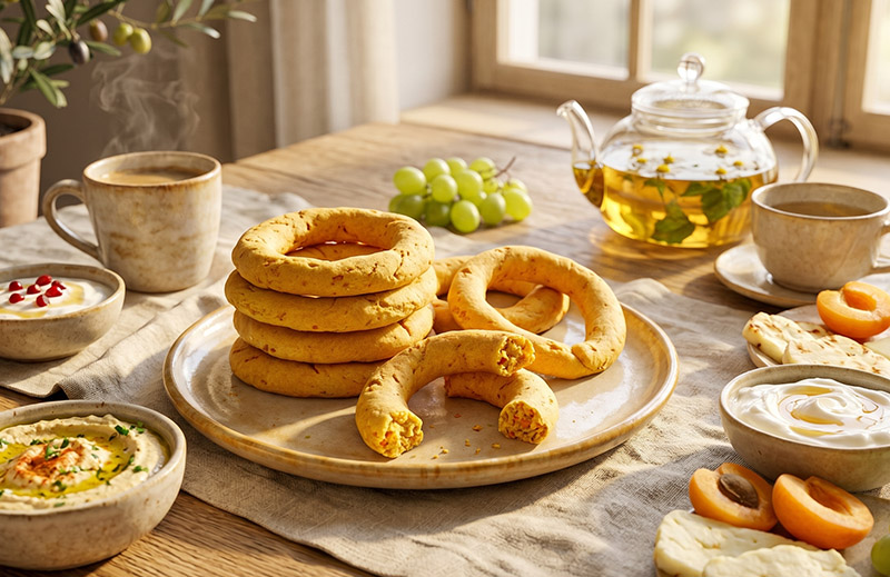 Kourkoulos Carrot Bread Rings on the table