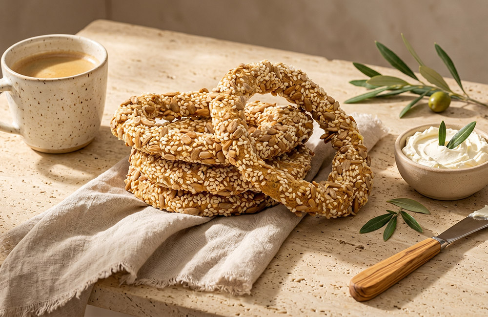Kourkoulos Multiseed Bread Ring on the table