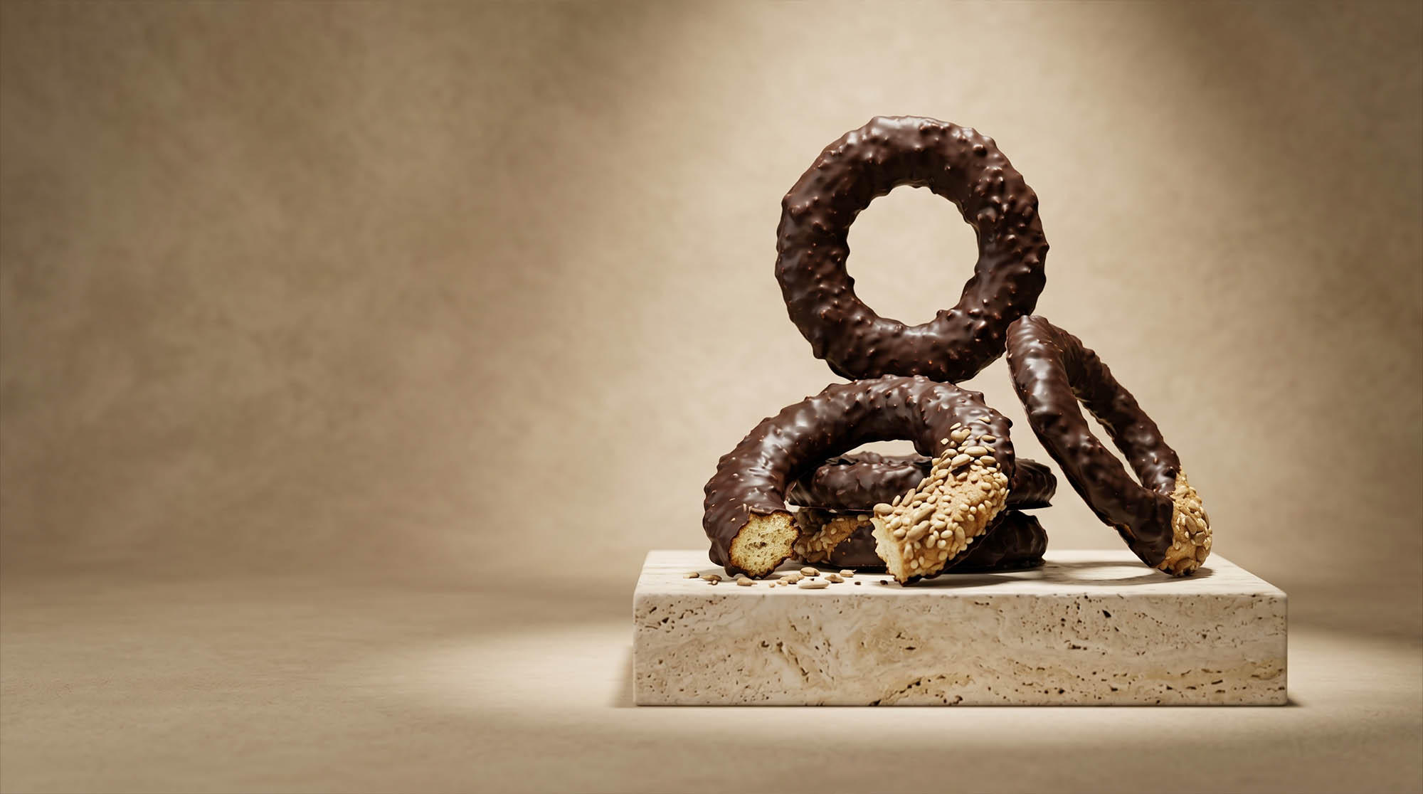 Kourkoulos Multiseed Bread Rings with Chocolate close-up