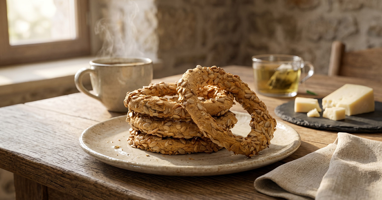 Kourkoulos Seed Bread Rings on the table