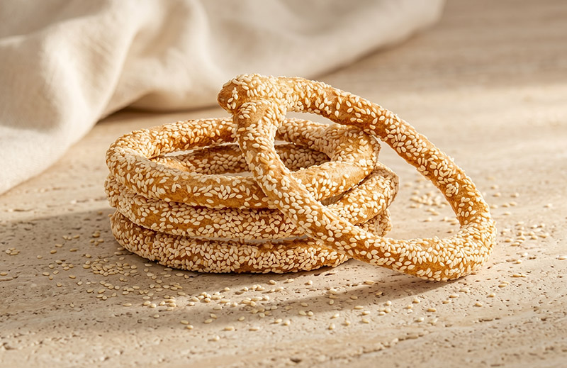 Kourkoulos Wheat Bread Rings on the table