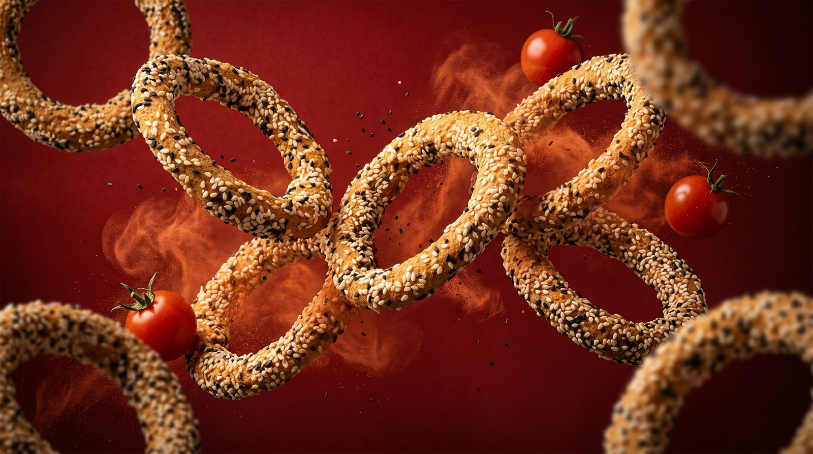 Kourkoulos Tomato Bread Rings served on a table