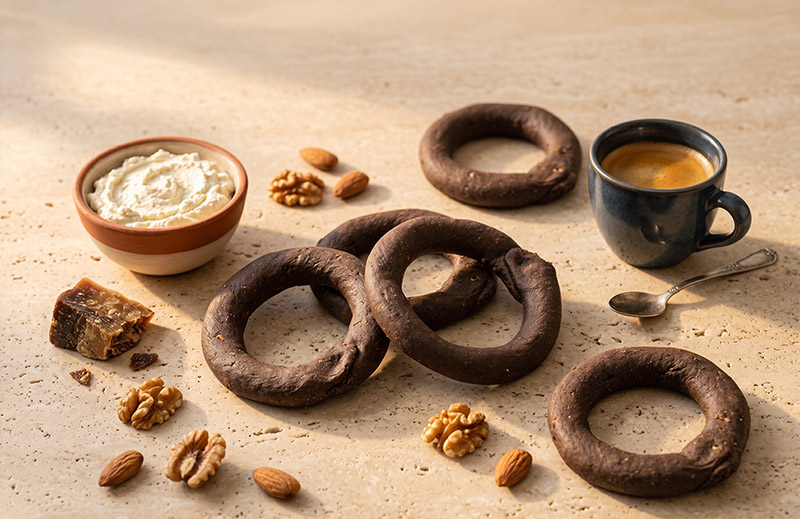 Kourkoulos Carob Bread Rings on the table