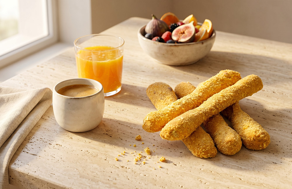 Kourkoulos Corn Breadsticks with Corn Flakes served on the table