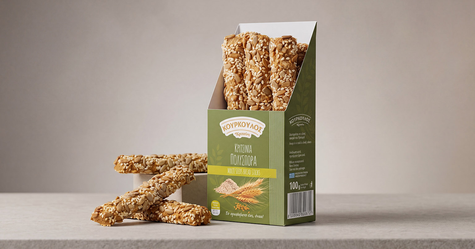 Kourkoulos Multiseed Breadsticks on the table